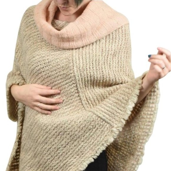 Cocogio Salmon Pink Italian Wool Blend Cowl Poncho/Cape - Picture 3 of 11